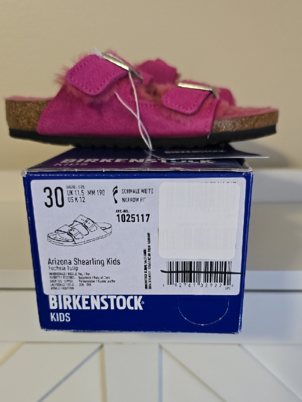 NIB Birkenstock Kids Hot Pink Sherling Arizona Sandals Girls Size 12 - Picture 3 of 3